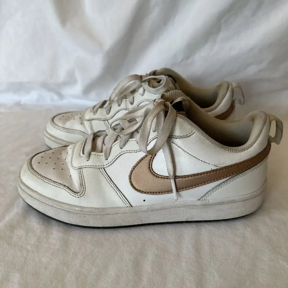 Nike Court Borough Low 2 Youth 7 Shoes BQ5448-116 White With Bronze Casual